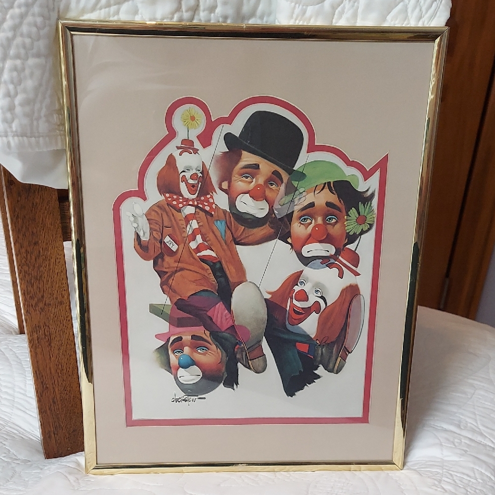 Vintage Clown Art Print with Gold Frame by Chuck Oberstein